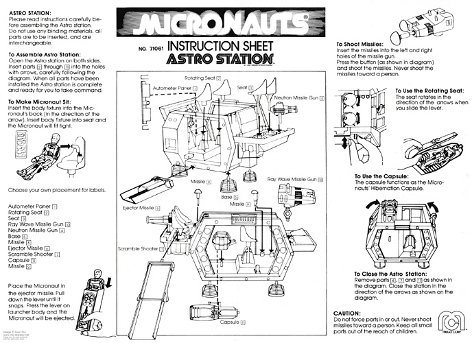 Astro Station Micronauts Instruction Sheet