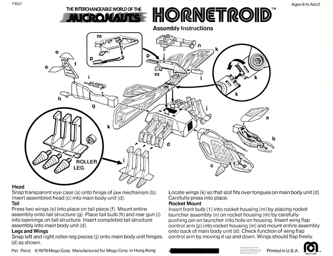 Hornetroid Micronauts Instruction Sheet