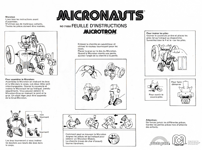 Microtron Micronauts Instruction Sheet Mego Canadian release by Grand Toys in French