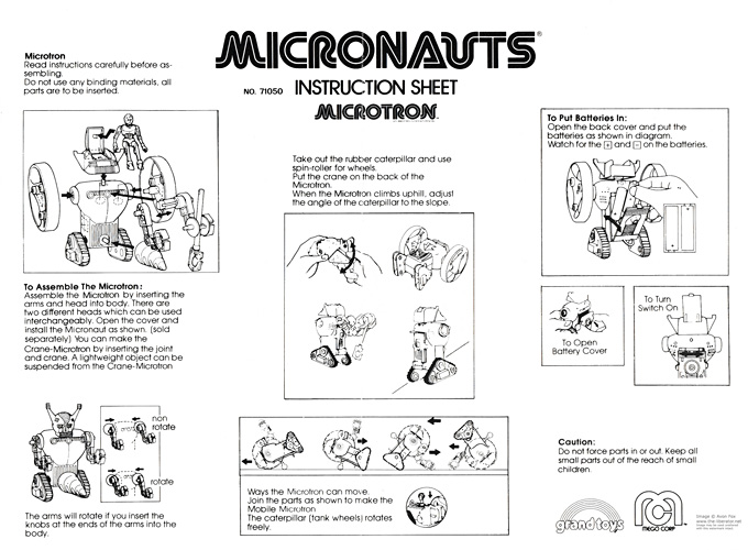 Microtron Micronauts Instruction Sheet Mego Canadian release by Grand Toys in English