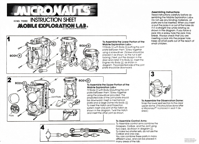 Mobile Exploration Lab Micronauts Instructions Sheet