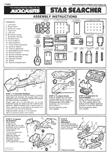 Star Searcher Micronauts Instruction Sheet