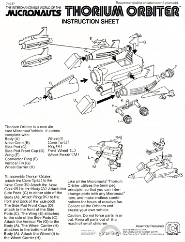 Thorium Orbiter Micronauts Instruction Sheet Canadian release by Grand Toys in English