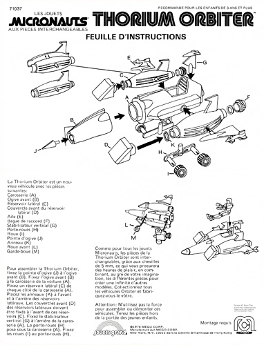 Thorium Orbiter Micronauts Instruction Sheet Canadian release by Grand Toys in French