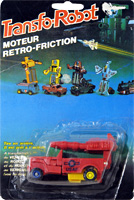 Jeep Red with Blue and Yellow Rims Transfo-Robot Bootleg on Card