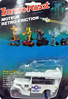 Jeep White with Blue and Red Rims Transfo-Robots Bootleg on Card