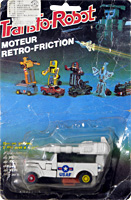 Jeep White with Red and Blue Rims Transfo-Robot Bootleg on Card