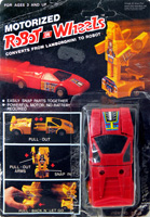 Red Motorized Robot on Wheels on Card