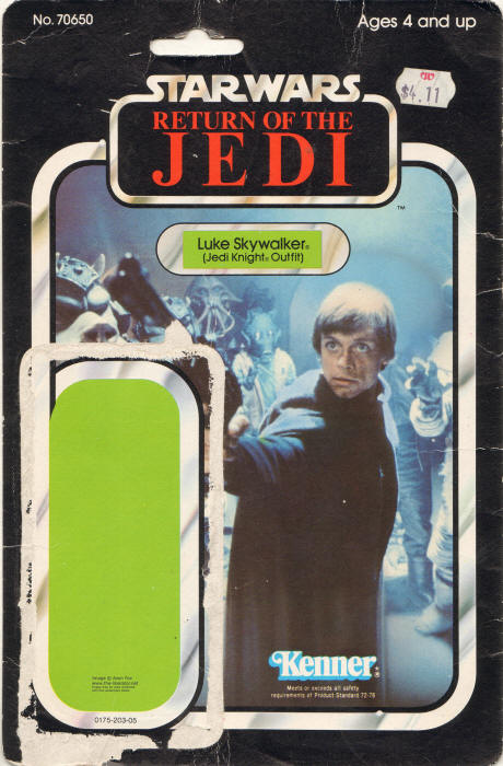 Luke Skywalker Jedi Knight Outfit rotj77a 77 Back Backing Card / Cardback